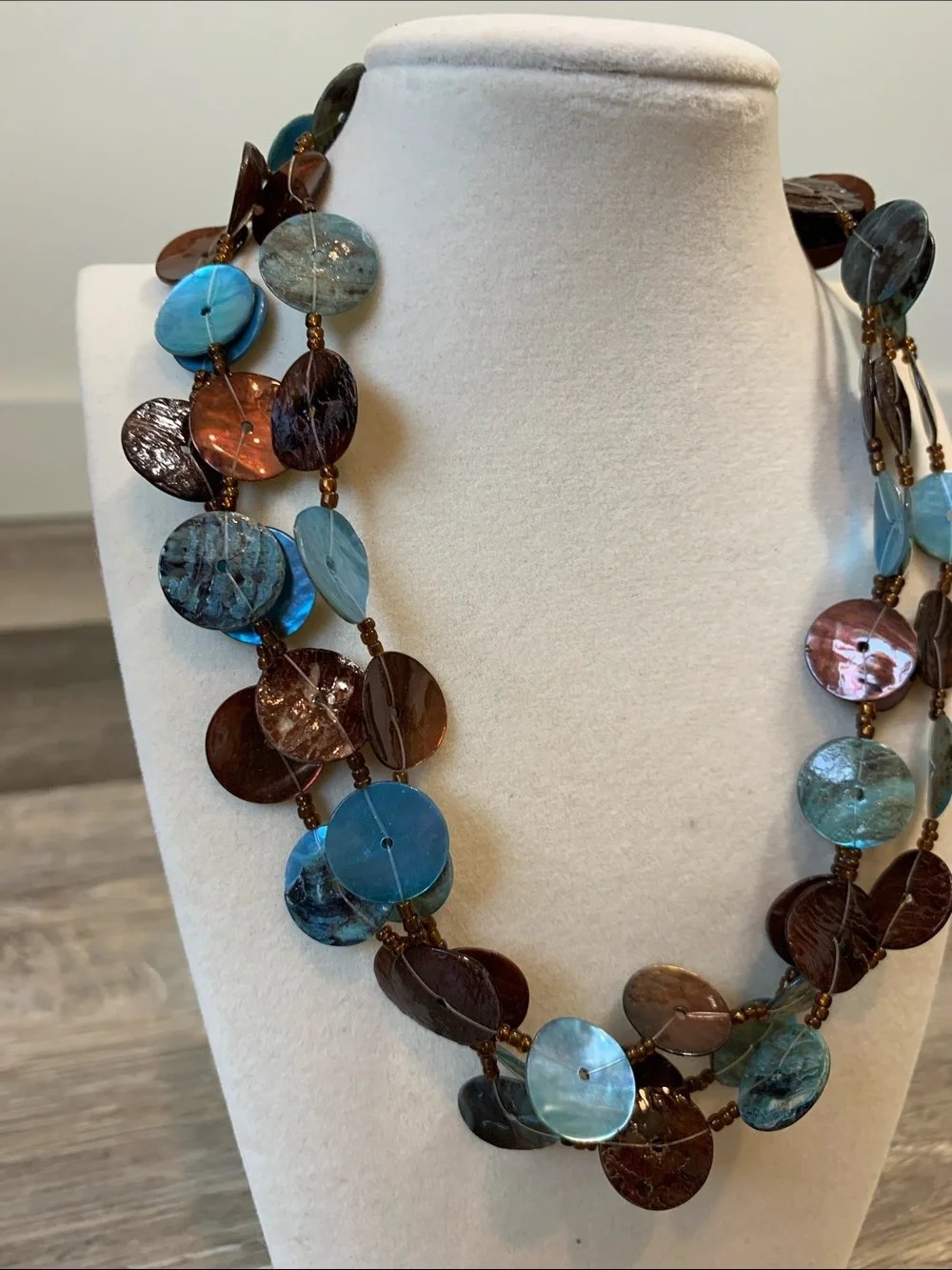 Double-Strand Blue and Brown Disc Necklace